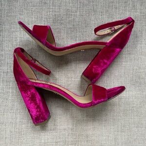 Sam Adelman Yaro Women's Chic Velvet Block Heel Sandals - Fuchsia Size 7